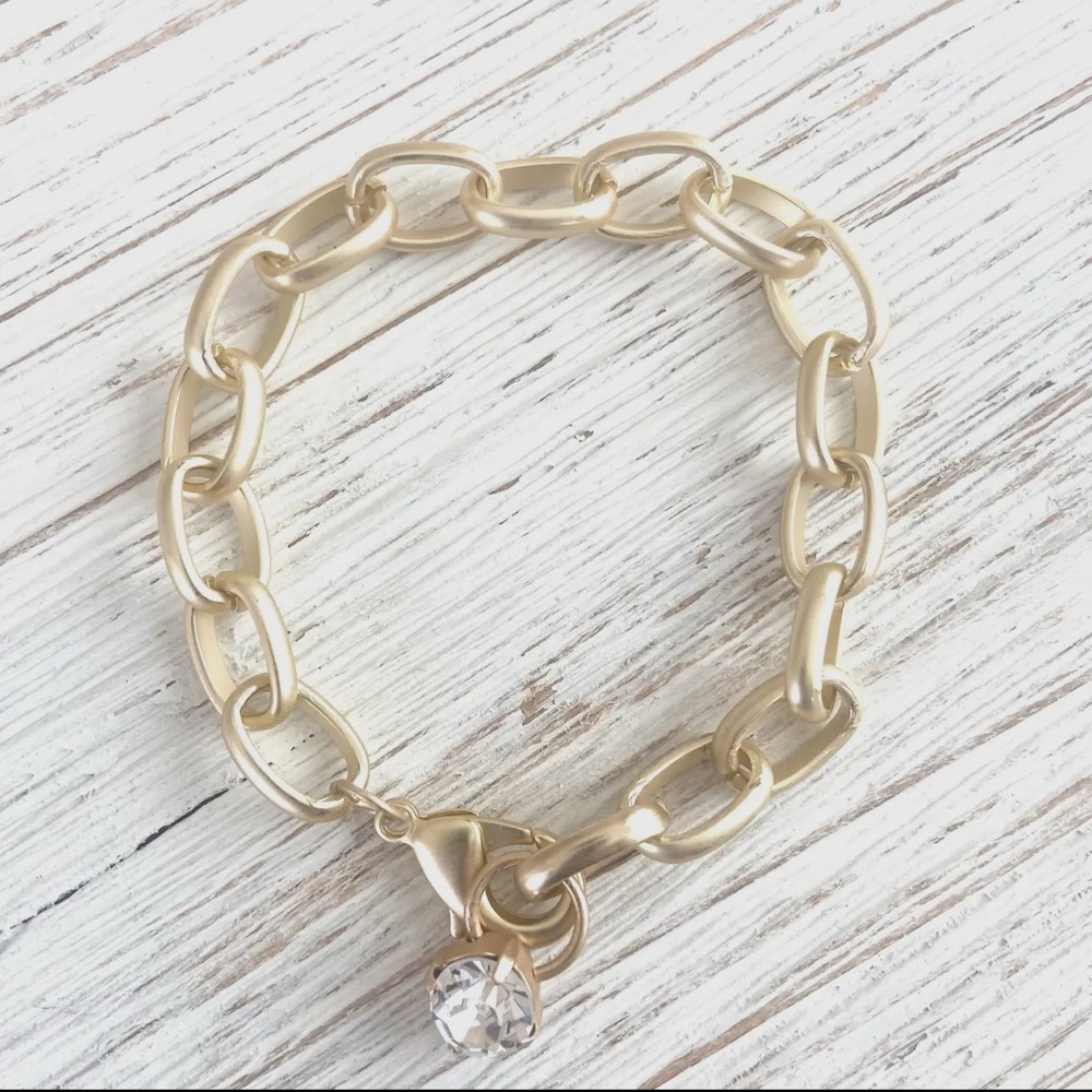 VB & Co Gold Bracelet with Chain Design and Crystal Charm